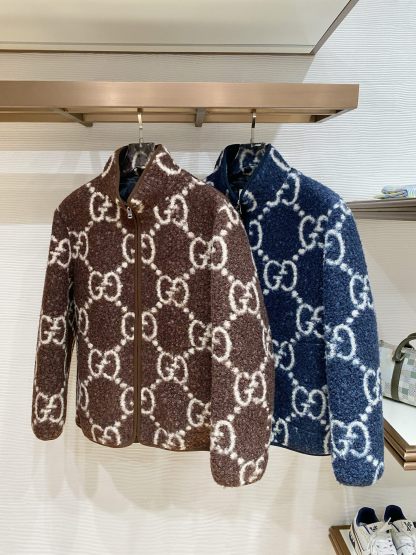 グッチ「Gucci」グッチ GGインターシャ ウールフリース ジップジャケット / スタンドカラー ボアアウター