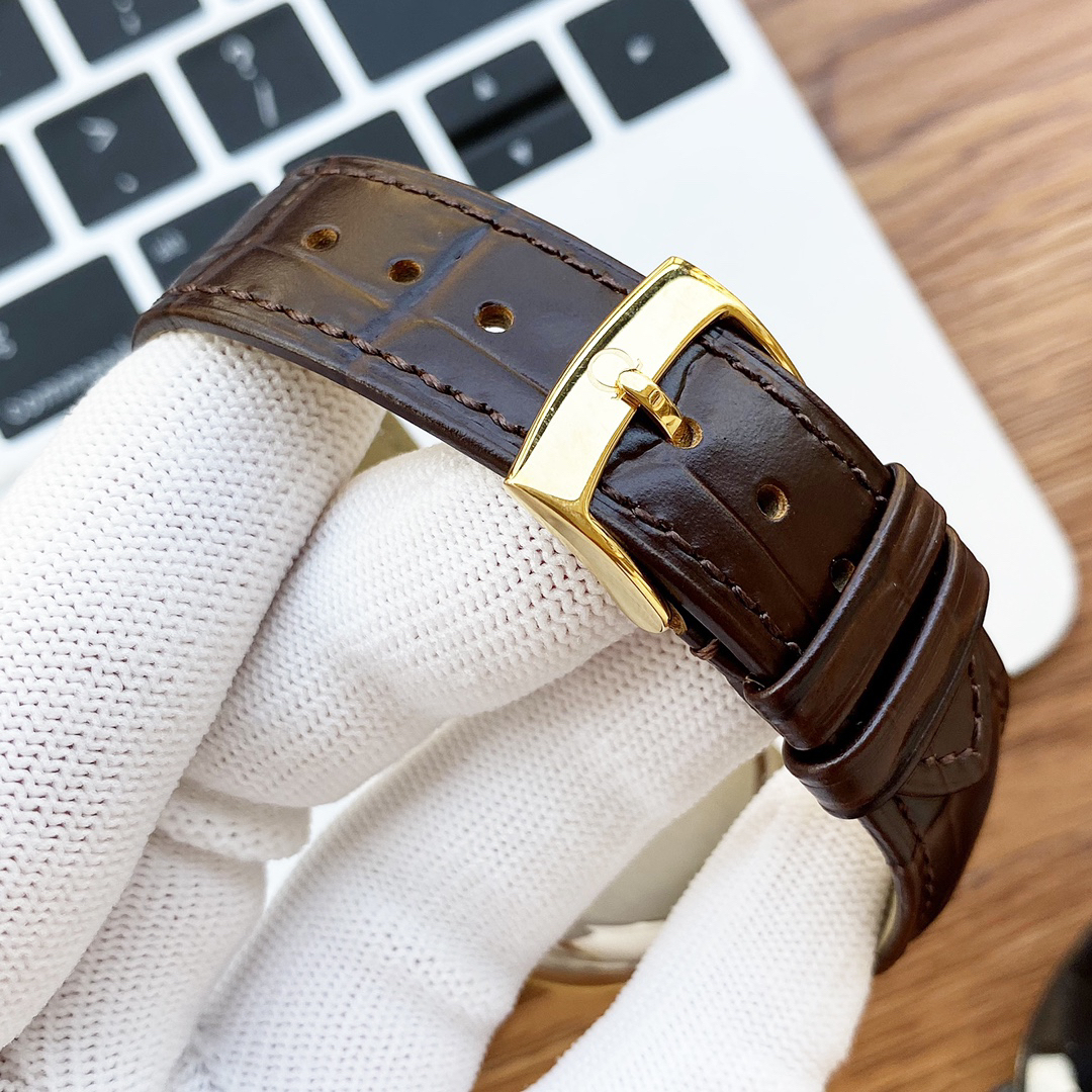 オメガ「Omega」デビル プレステージ カップルウォッチ メンズ39.5MM＆レディース32.7MM スチール＆レザーストラップ