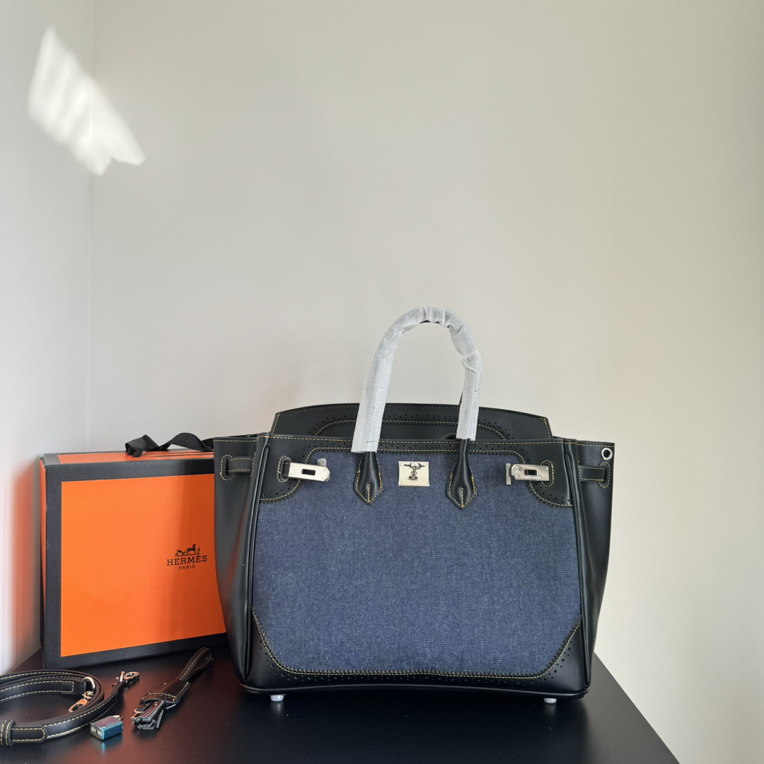 エルメス「Hermès」Birkin 30 ツートーン キャンバス×レザー ショルダーバッグ