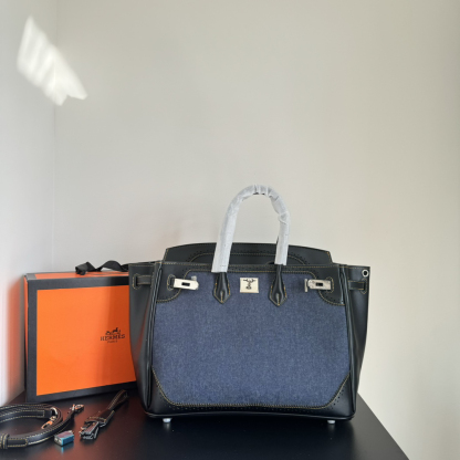 エルメス「Hermès」Birkin 30 ツートーン キャンバス×レザー ショルダーバッグ