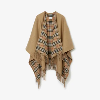 バーバリー「Burberry」リバーシブル チェック ウール ケープ