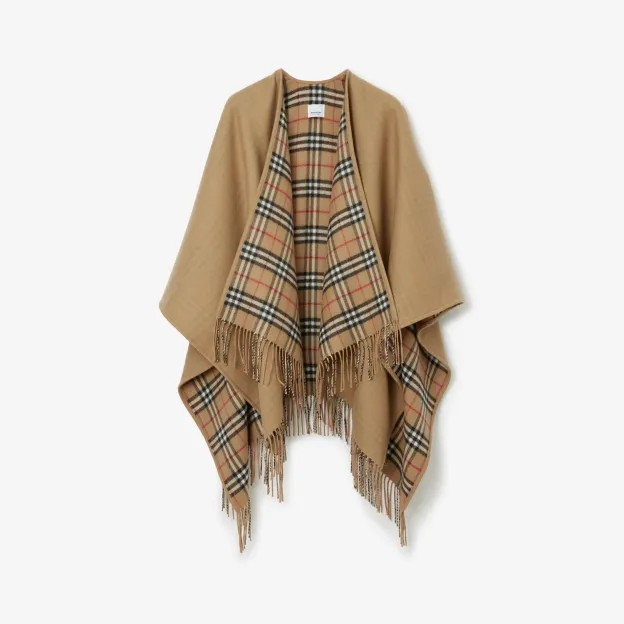 バーバリー「Burberry」リバーシブル チェック ウール ケープ