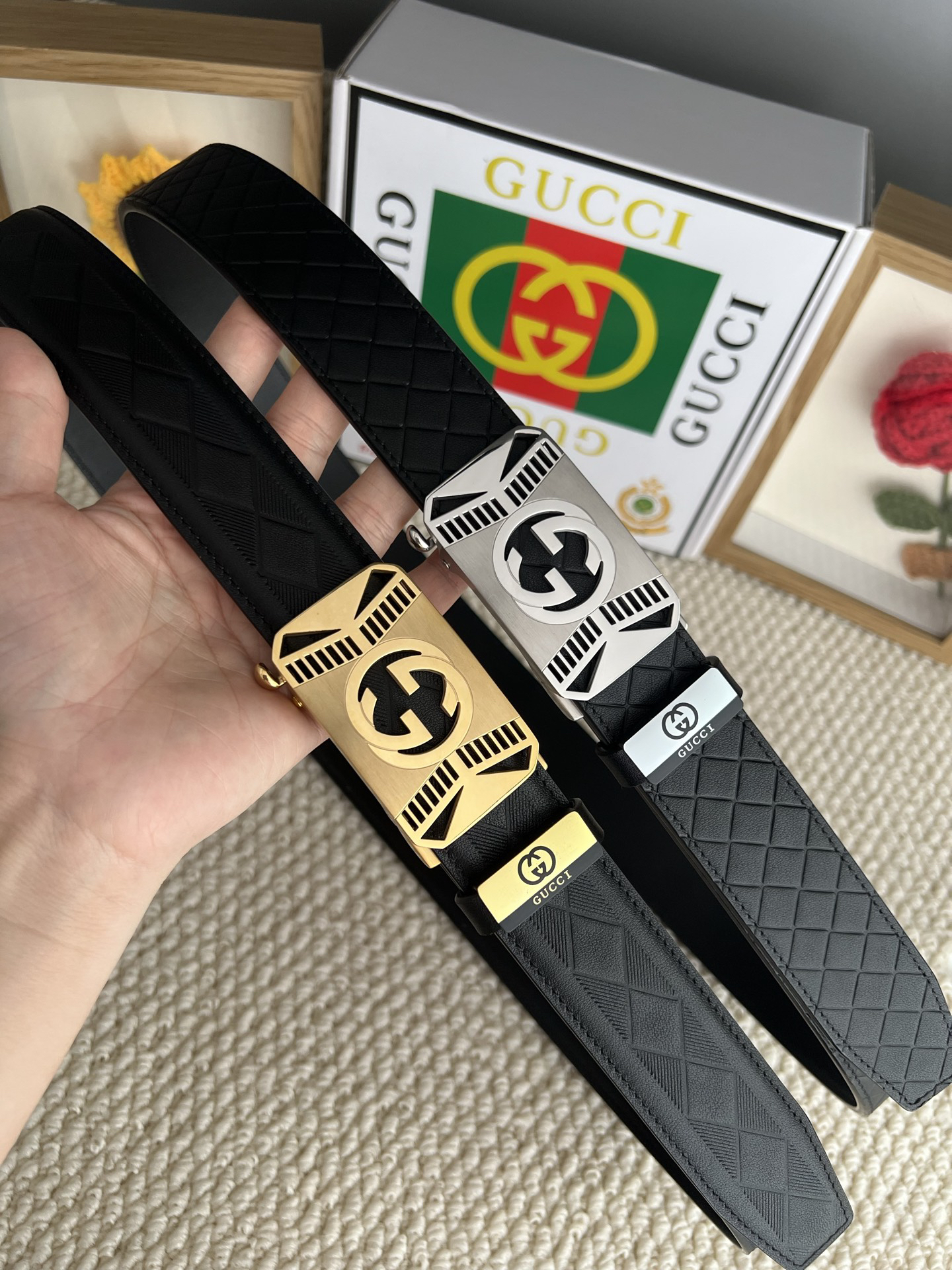 グッチ ファッションアイテム 自動ベルト 牛革 3.5cm