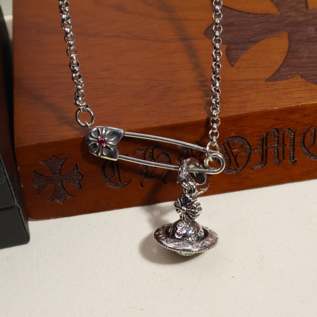 クロムハーツ「Chrome Hearts」ヴィンテージクロスフラワー デュアルチェーンネックレス