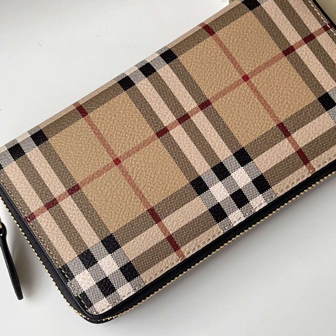 バーバリー「Burberry」チェック エコファブリック フルジップ ウォレット