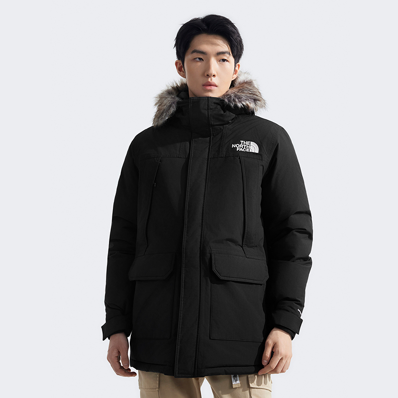 The North Face Mcmurdo メンズホワイトグースダウンロングジャケット。2024 年冬新作、アウトドア用防水保温機能付き