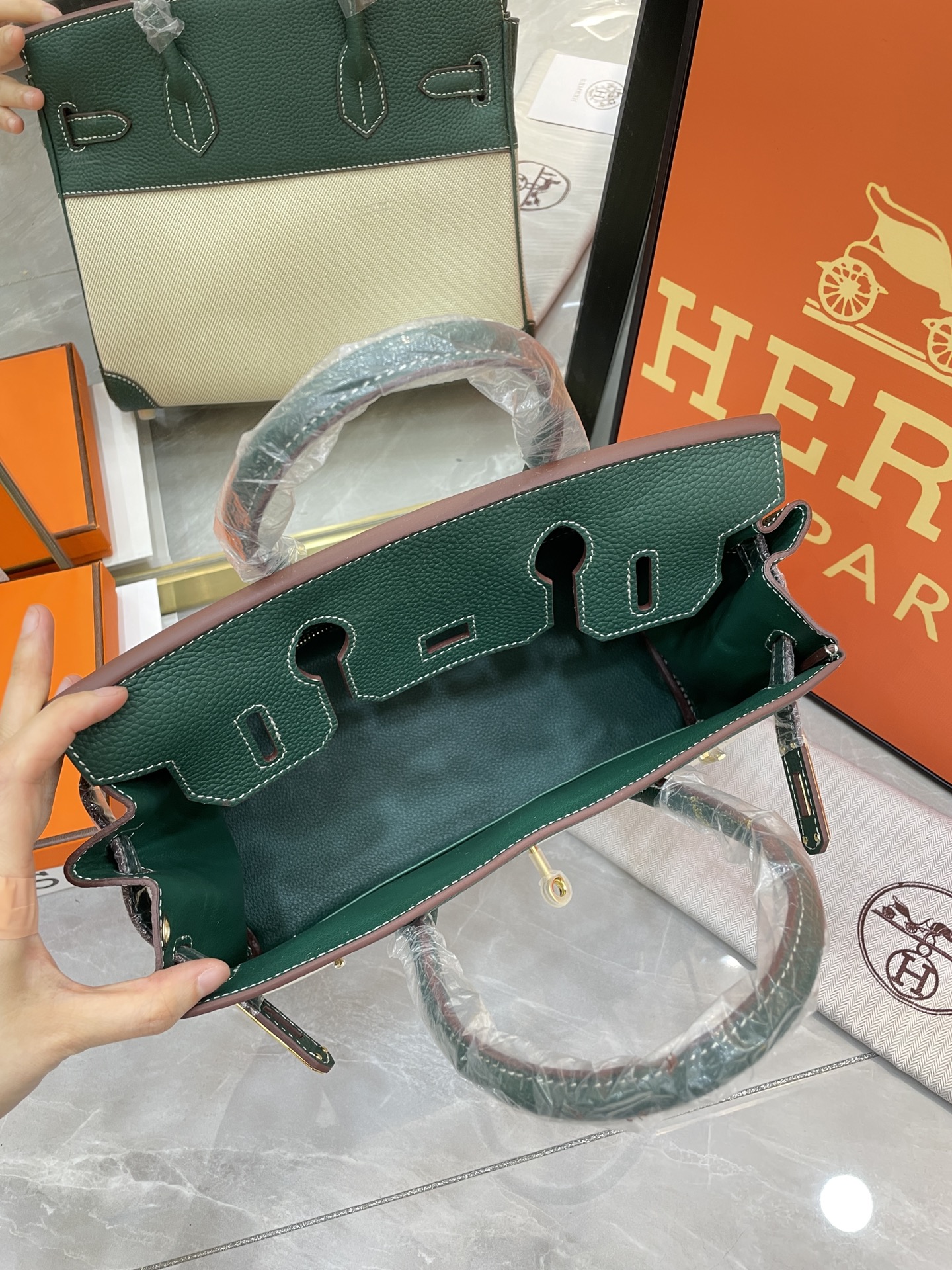 エルメス「Hermès」Birkin 30 ナパレザー×キャンバス ツートン ショルダーバッグ（シルバーハードウェア）