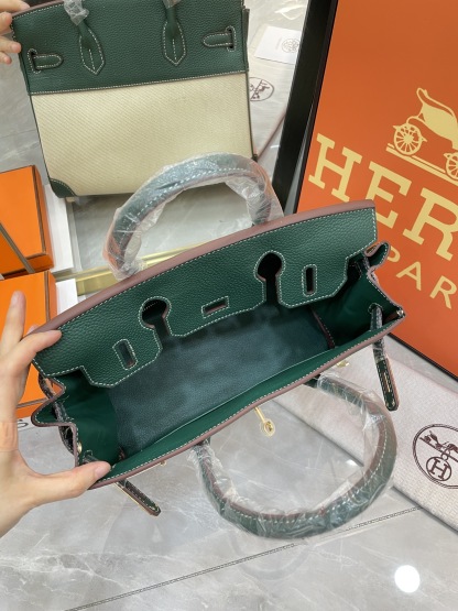 エルメス「Hermès」Birkin 30 ナパレザー×キャンバス ツートン ショルダーバッグ（シルバーハードウェア）