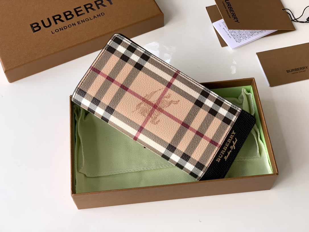 バーバリー「Burberry」Haymarket チェック & レザー 二つ折り長財布