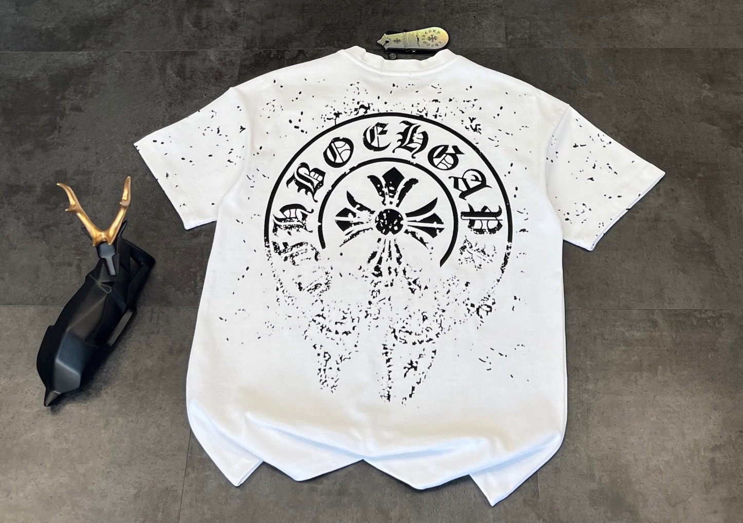 クロムハーツ「Chrome Hearts」ドット＆ホースシュー プリント ブラッシュドコットン Tシャツ