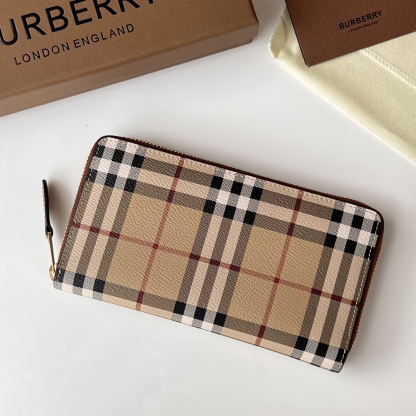 バーバリー「Burberry」チェック エコファブリック フルジップ ウォレット