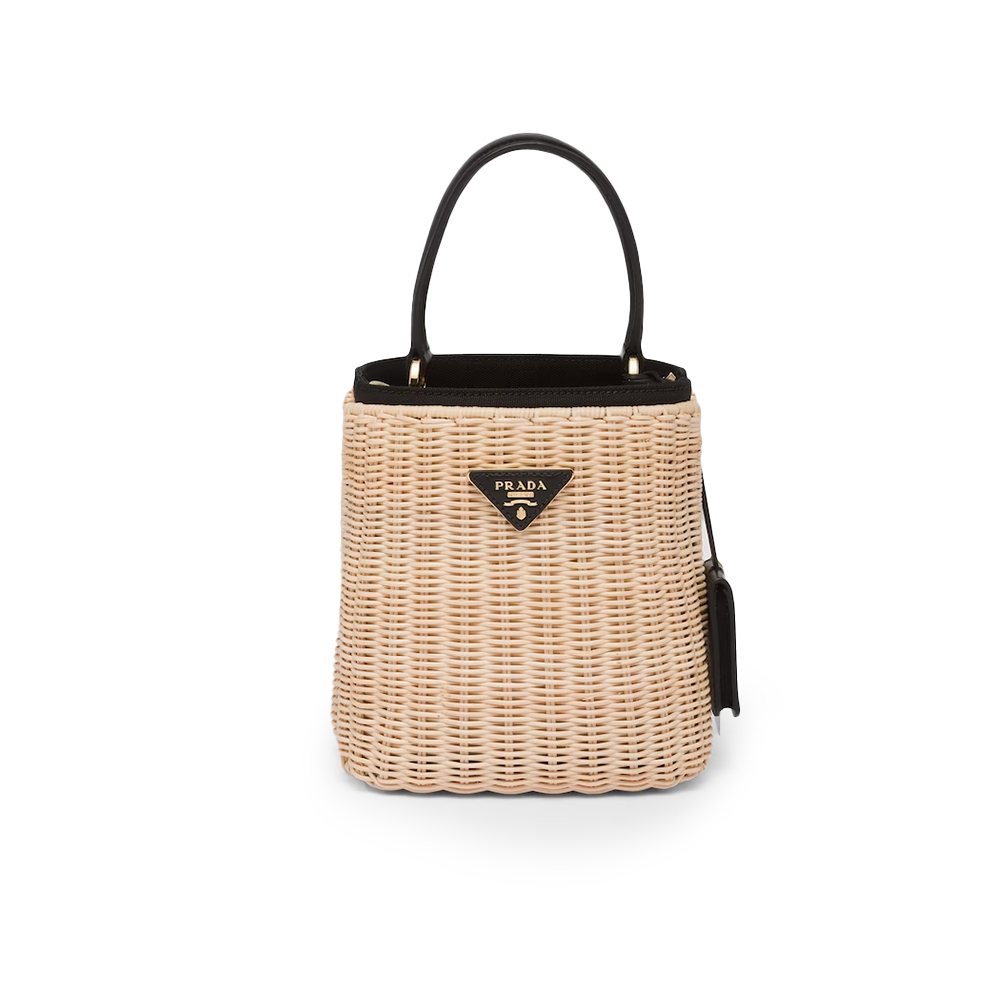 プラダ「Prada」プラダ パニエ ウィッカーxキャンバス バッグ