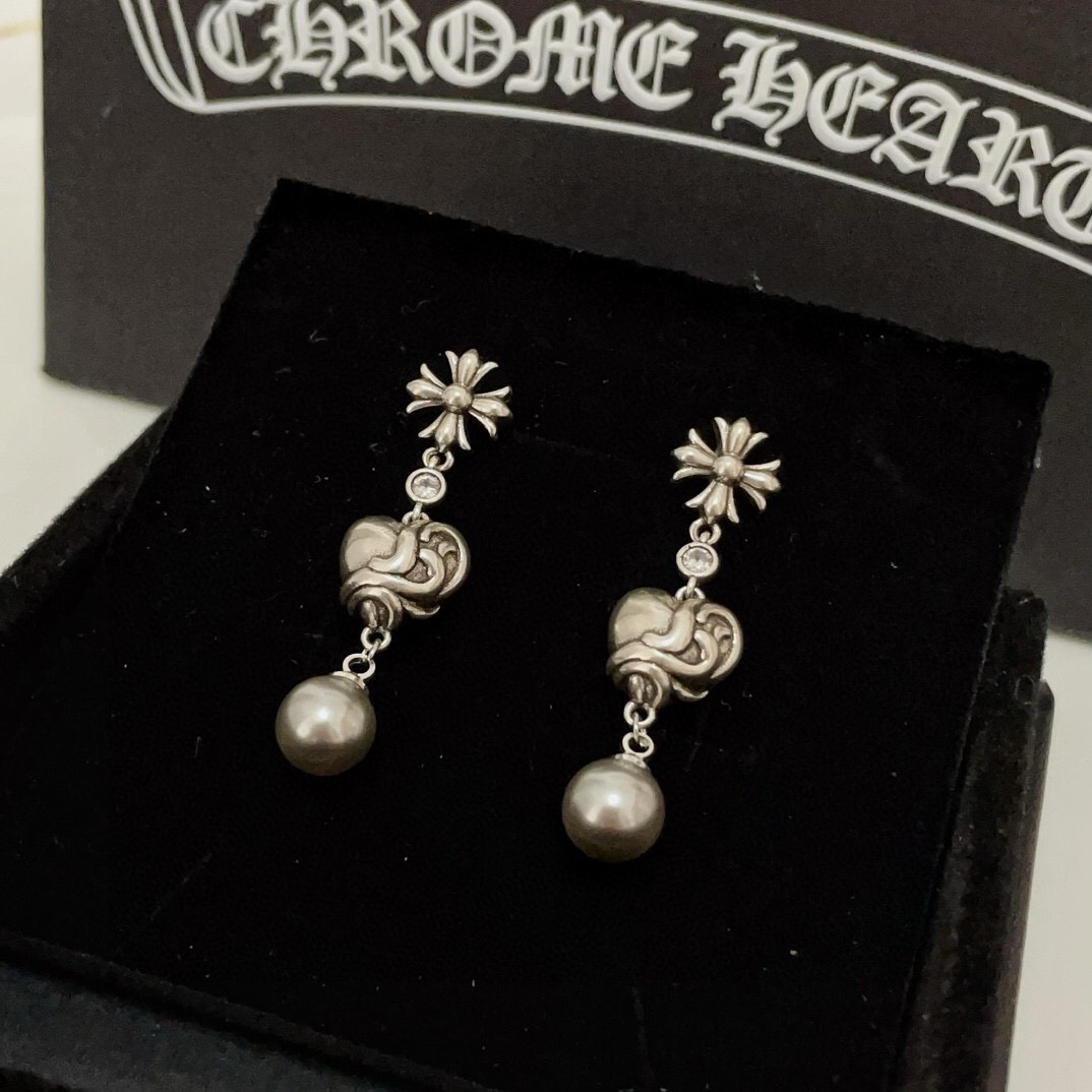 クロムハーツ「Chrome Hearts」クロムハーツ クロス&ハートパールピアス S925 ピアス