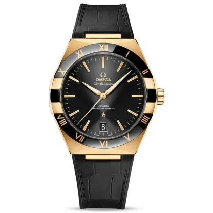 オメガ「Omega」 Constellatio﻿n 41MM セラミックベゼル＆レザーストラップ メンズ腕時計