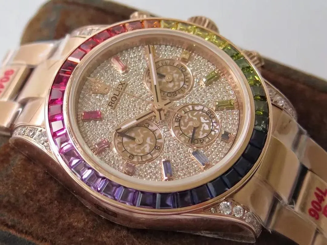 ロレックス「Rolex」宇宙計型デイトナ レインボーダイヤル クロノグラフ腕時計40MM