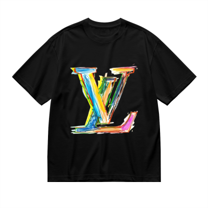 Hand-Drawn Colorful Yルイ・ヴィトン ロゴTシャツ / ショートスリーブ クルーネック