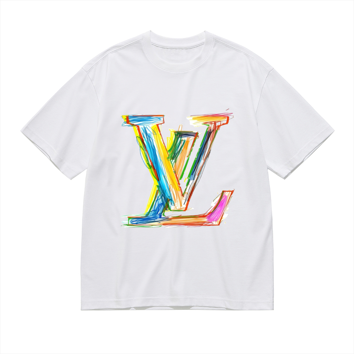 Hand-Drawn Colorful Yルイ・ヴィトン ロゴTシャツ / ショートスリーブ クルーネック
