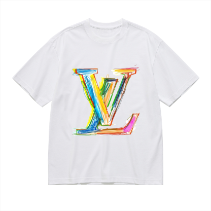 Hand-Drawn Colorful Yルイ・ヴィトン ロゴTシャツ / ショートスリーブ クルーネック