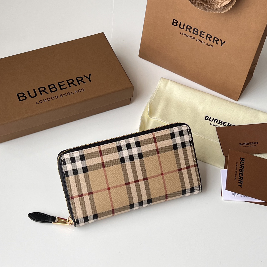 バーバリー「Burberry」チェック エコファブリック フルジップ ウォレット