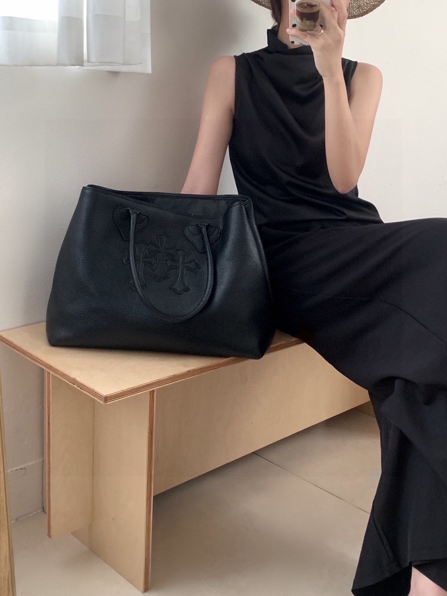 クロムハーツ「Chrome Hearts」クロスロゴ レザートートバッグ 42×32×16cm