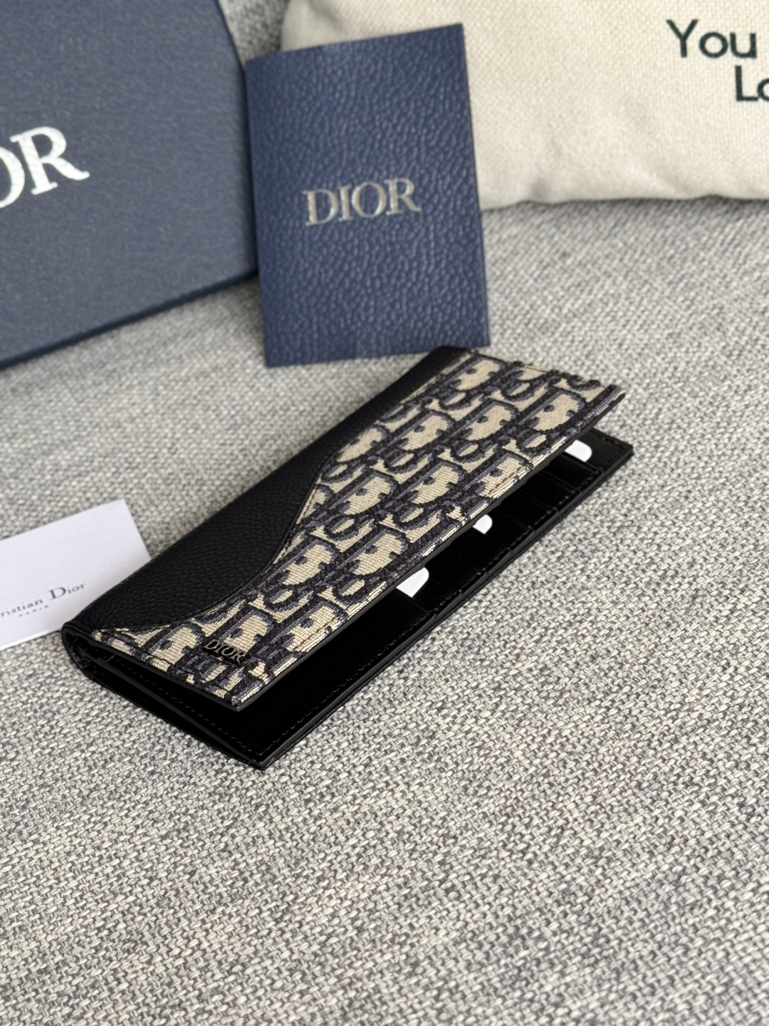 ディオール「Dior」Oblique モチーフ レザー コンパクト ロングウォレット