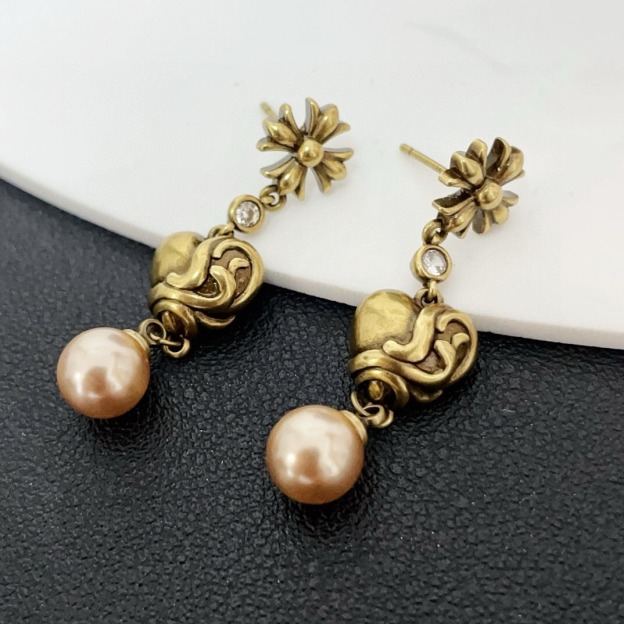 クロムハーツ「Chrome Hearts」クロムハーツ クロス&ハートパールピアス S925 ピアス