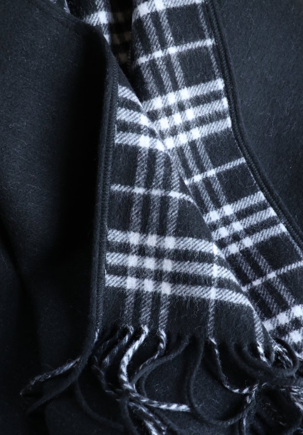 バーバリー「Burberry」リバーシブル チェック ウール ケープ 140x140cm