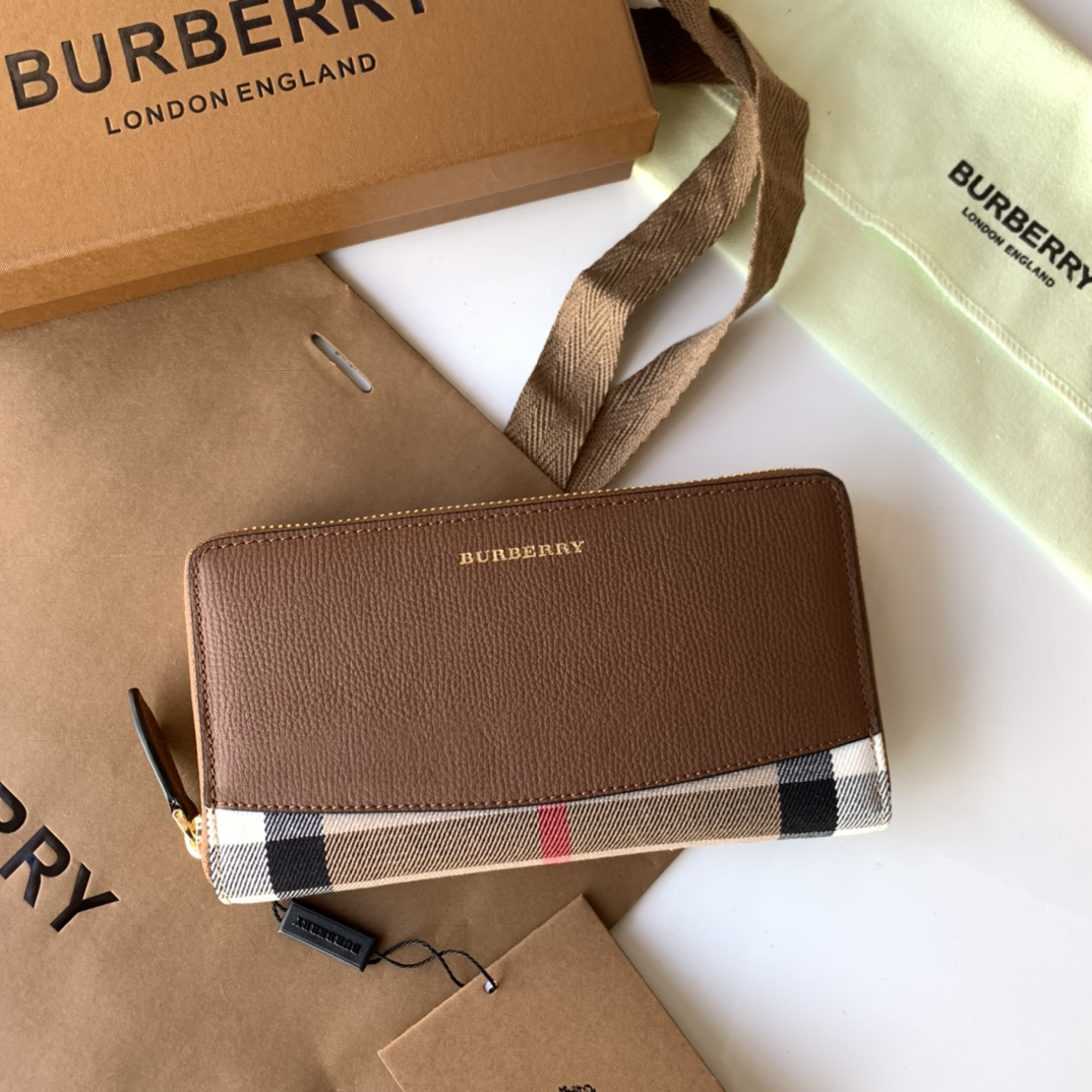 バーバリー「Burberry」Houseチェック & 粒革 ジップ ウォレット