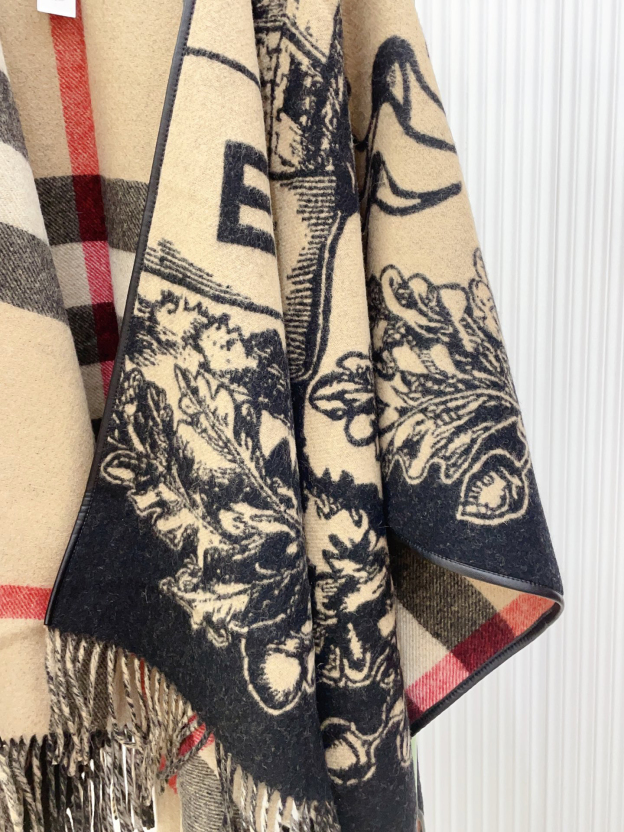 バーバリー「Burberry」リバーシブル EKD チェック ウールケープ 140x140cm