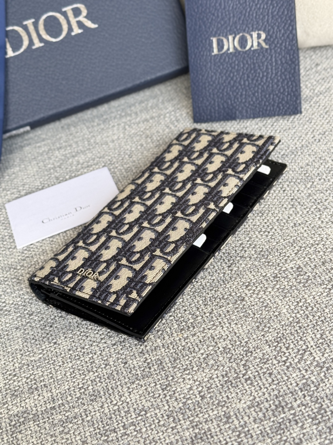 ディオール「Dior」Oblique モチーフ レザー コンパクト ロングウォレット