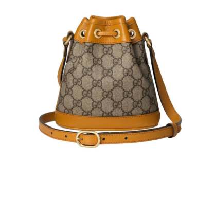 グッチ「Gucci」【グッチ×KAI コラボ】テディベアプリント レザー巾着バケットバッグ