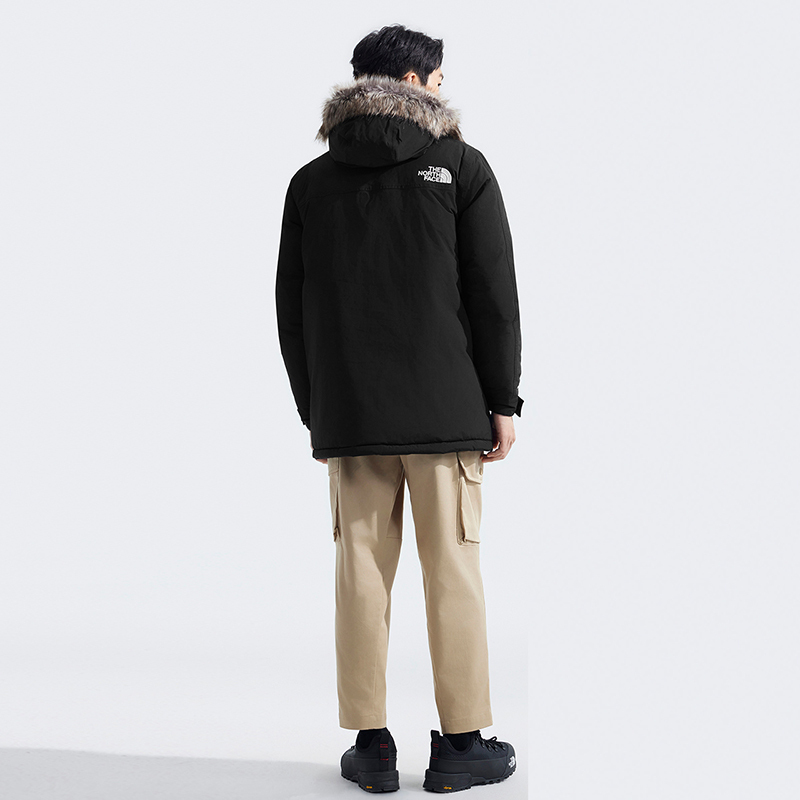 The North Face Mcmurdo メンズホワイトグースダウンロングジャケット。2024 年冬新作、アウトドア用防水保温機能付き