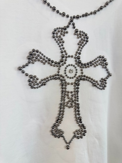 クロムハーツ「Chrome Hearts」ホースシュー＆クロス パールプリント Tシャツ