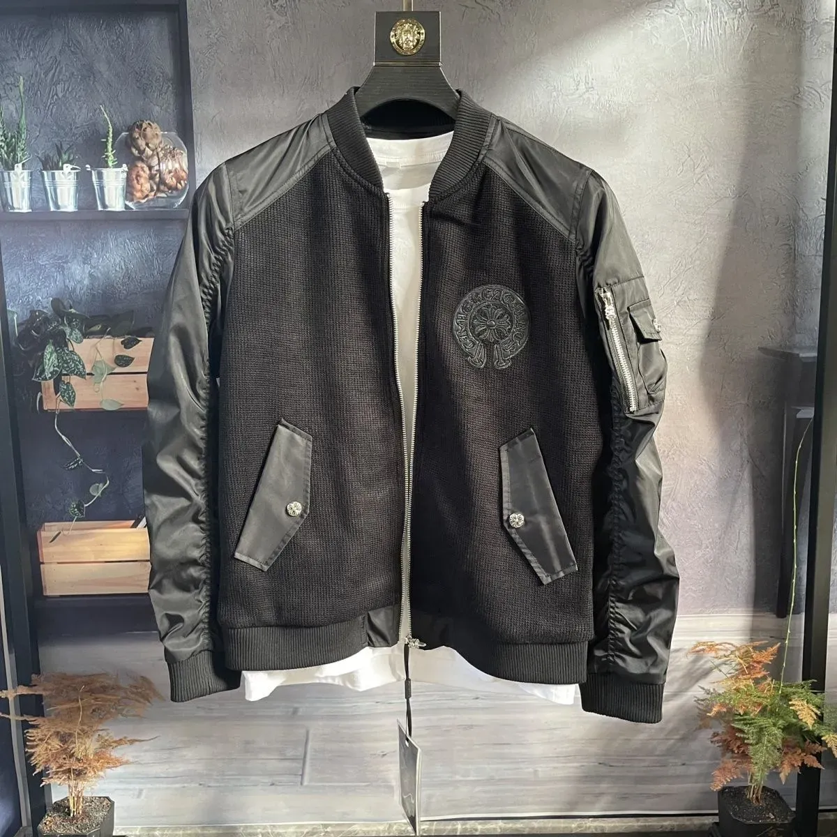 クロムハーツ「Chrome Hearts」レザー ベースボール ジャケット