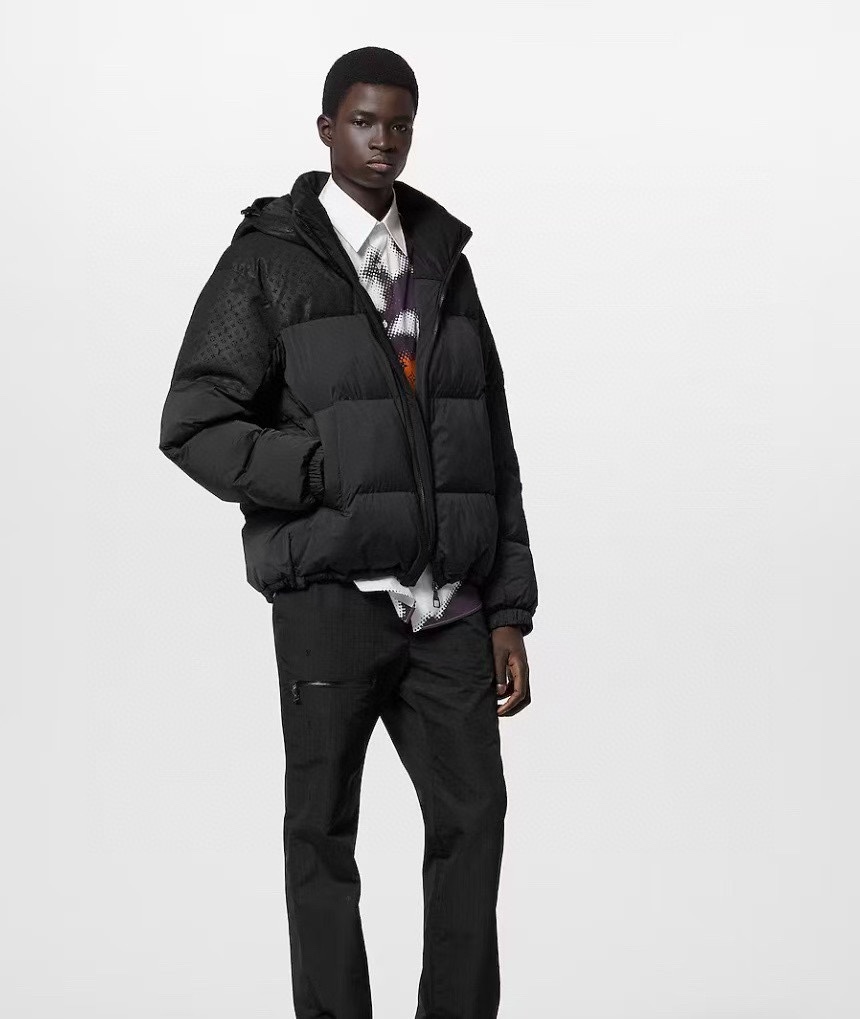 LOUIS VUITTON / ルイ・ヴィトンの袖章付き、暗紋浮彫スプライスダウンジャケット