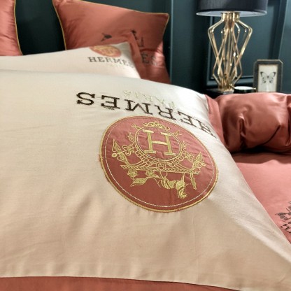 エルメス「Hermès」プレミアムコットン ゴールド＆シルバー刺繍 4点セット