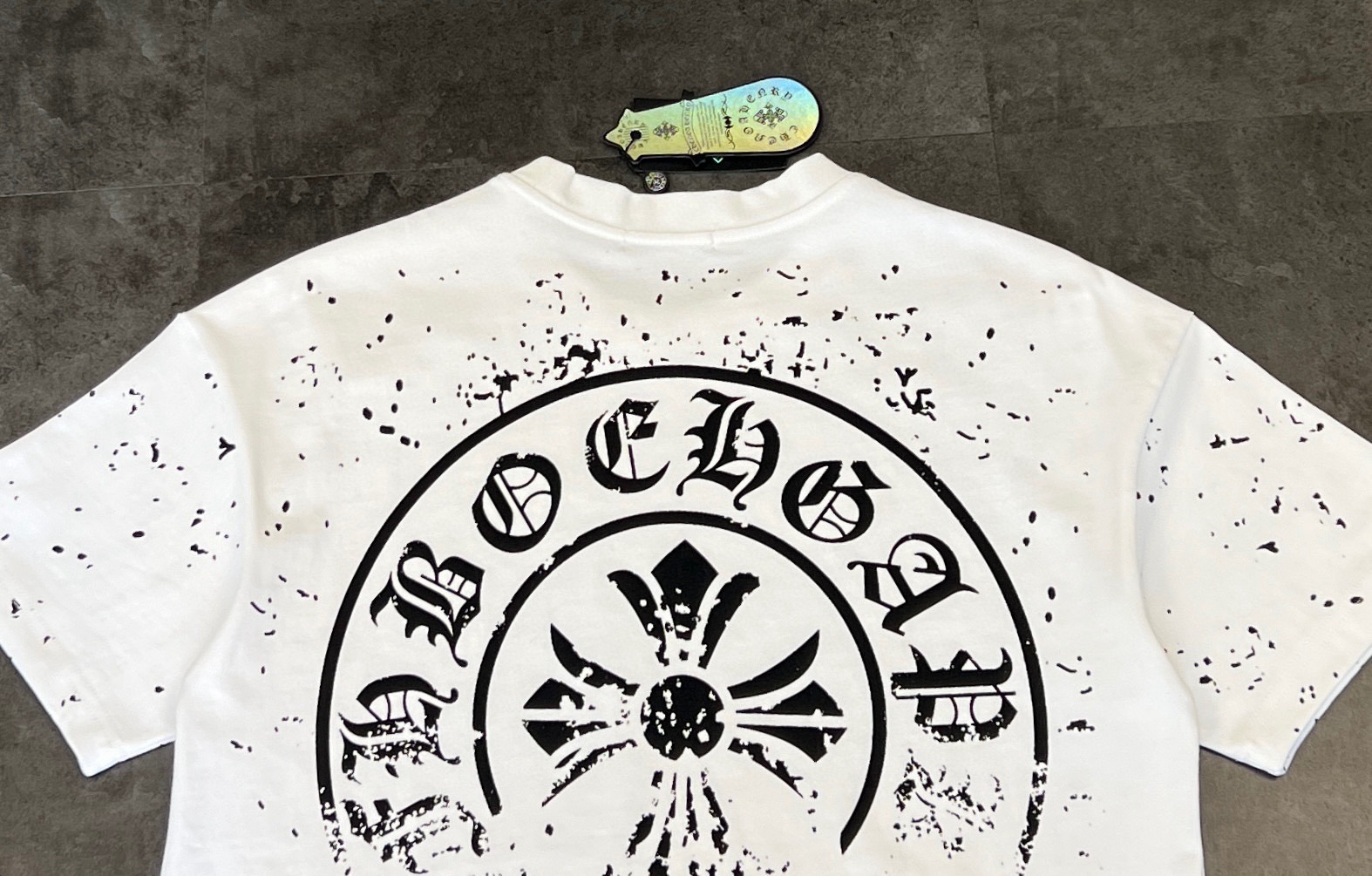 クロムハーツ「Chrome Hearts」ドット＆ホースシュー プリント ブラッシュドコットン Tシャツ