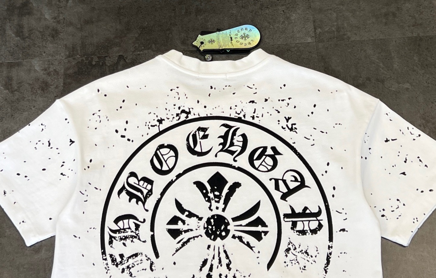 クロムハーツ「Chrome Hearts」ドット＆ホースシュー プリント ブラッシュドコットン Tシャツ