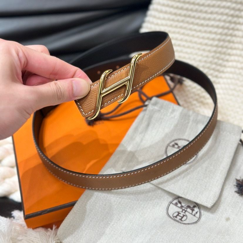 エルメス「Hermès」Jumbo Belt Buckle & ダブルフェイスレザーベルト100cm