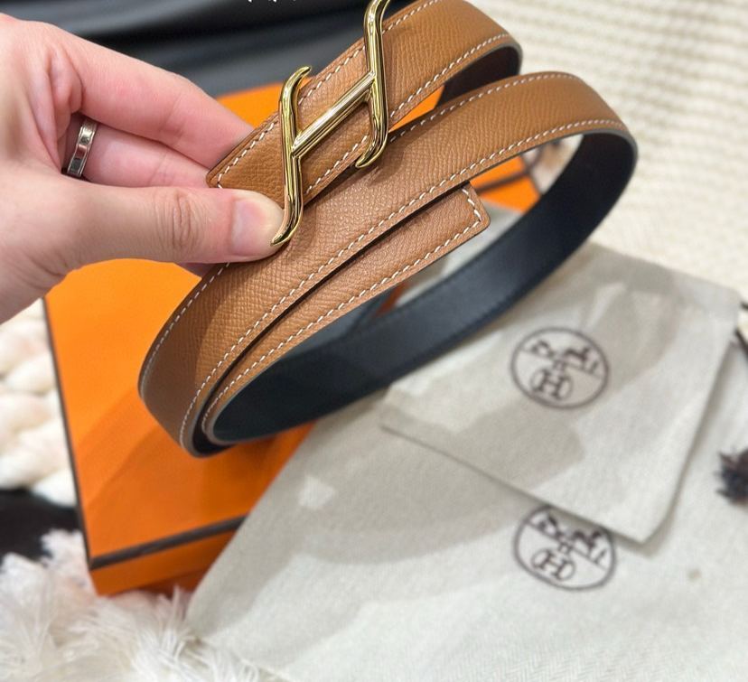 エルメス「Hermès」Jumbo Belt Buckle & ダブルフェイスレザーベルト100cm