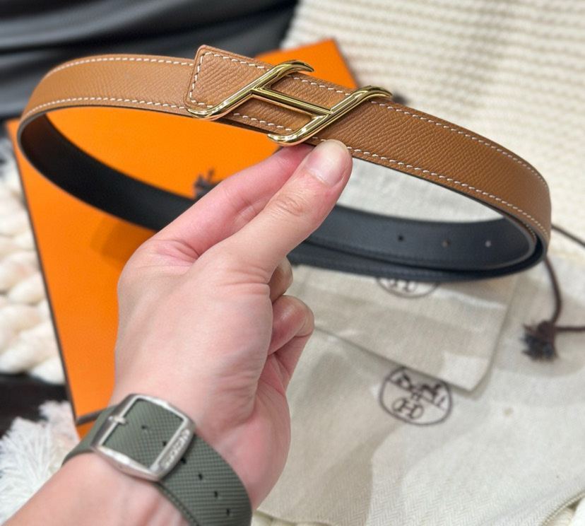 エルメス「Hermès」Jumbo Belt Buckle & ダブルフェイスレザーベルト100cm