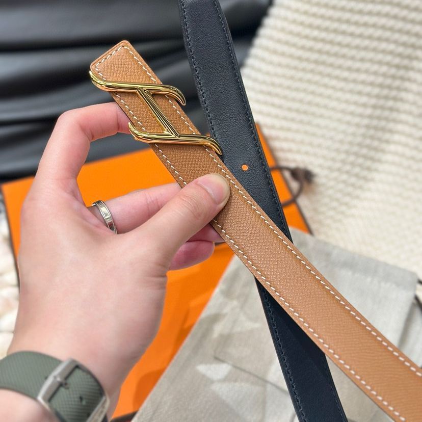 エルメス「Hermès」Jumbo Belt Buckle & ダブルフェイスレザーベルト100cm