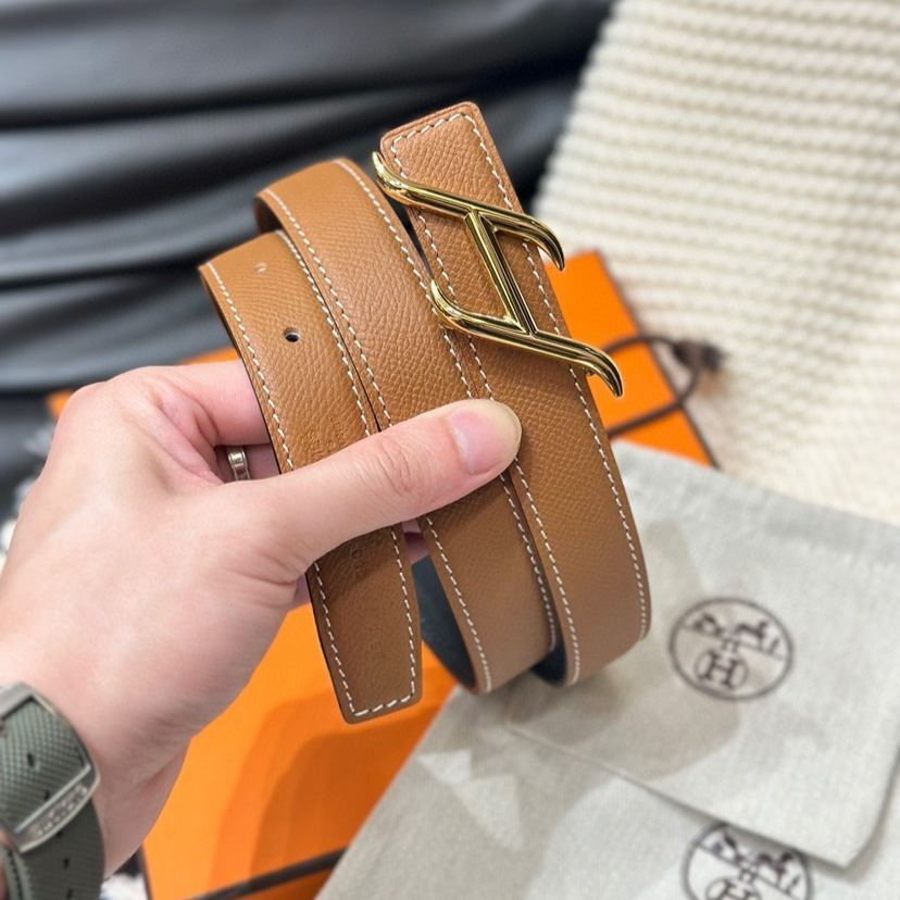 エルメス「Hermès」Jumbo Belt Buckle & ダブルフェイスレザーベルト100cm