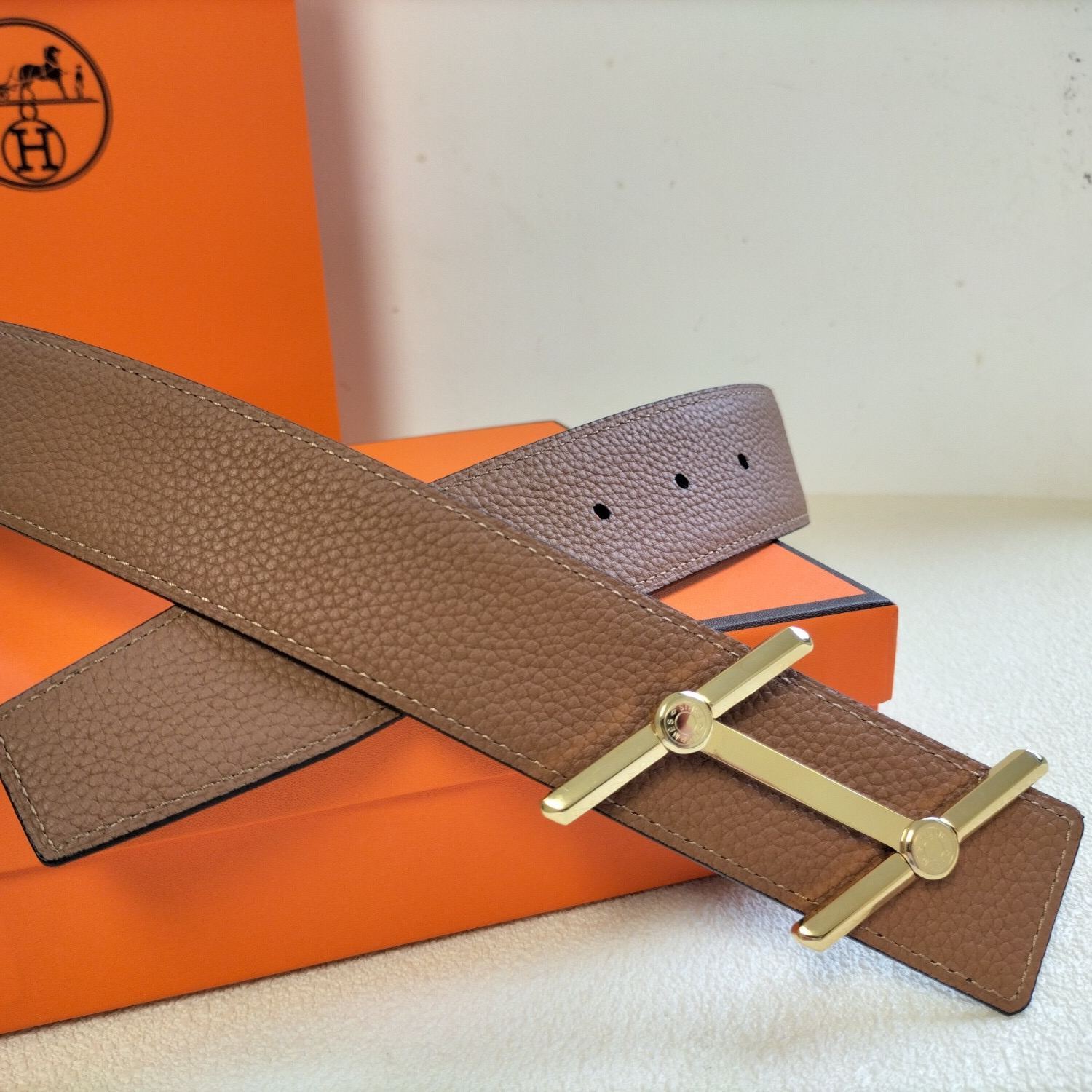 エルメス「Hermès」Jumbo Belt Buckle & ダブルフェイスレザーベルト100cm