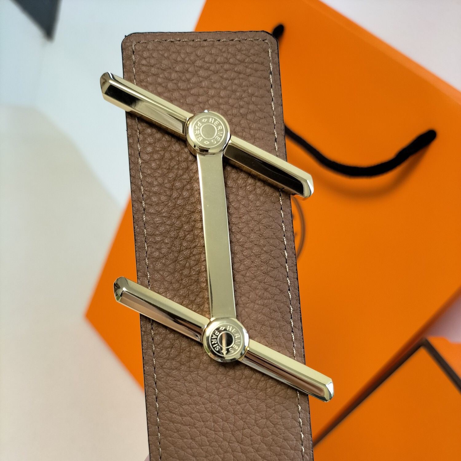 エルメス「Hermès」Jumbo Belt Buckle & ダブルフェイスレザーベルト100cm