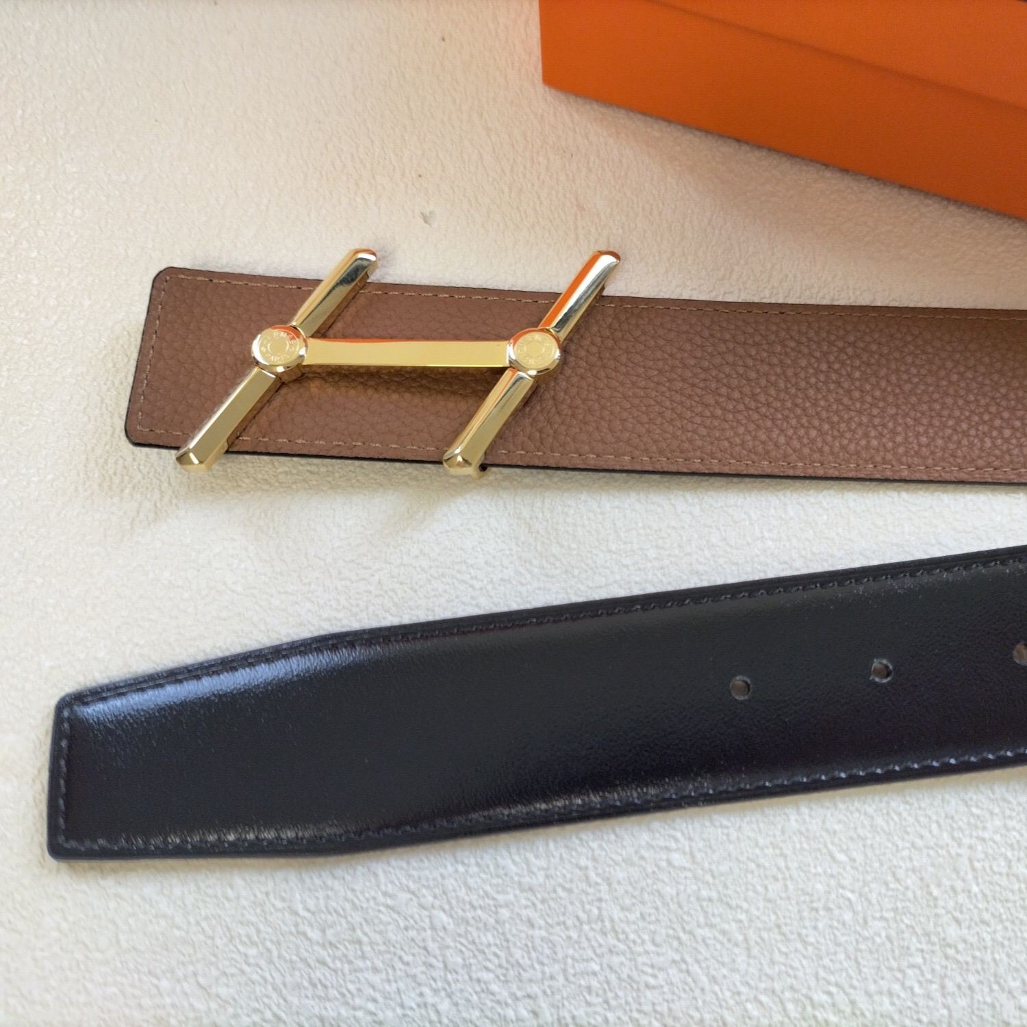 エルメス「Hermès」Jumbo Belt Buckle & ダブルフェイスレザーベルト100cm