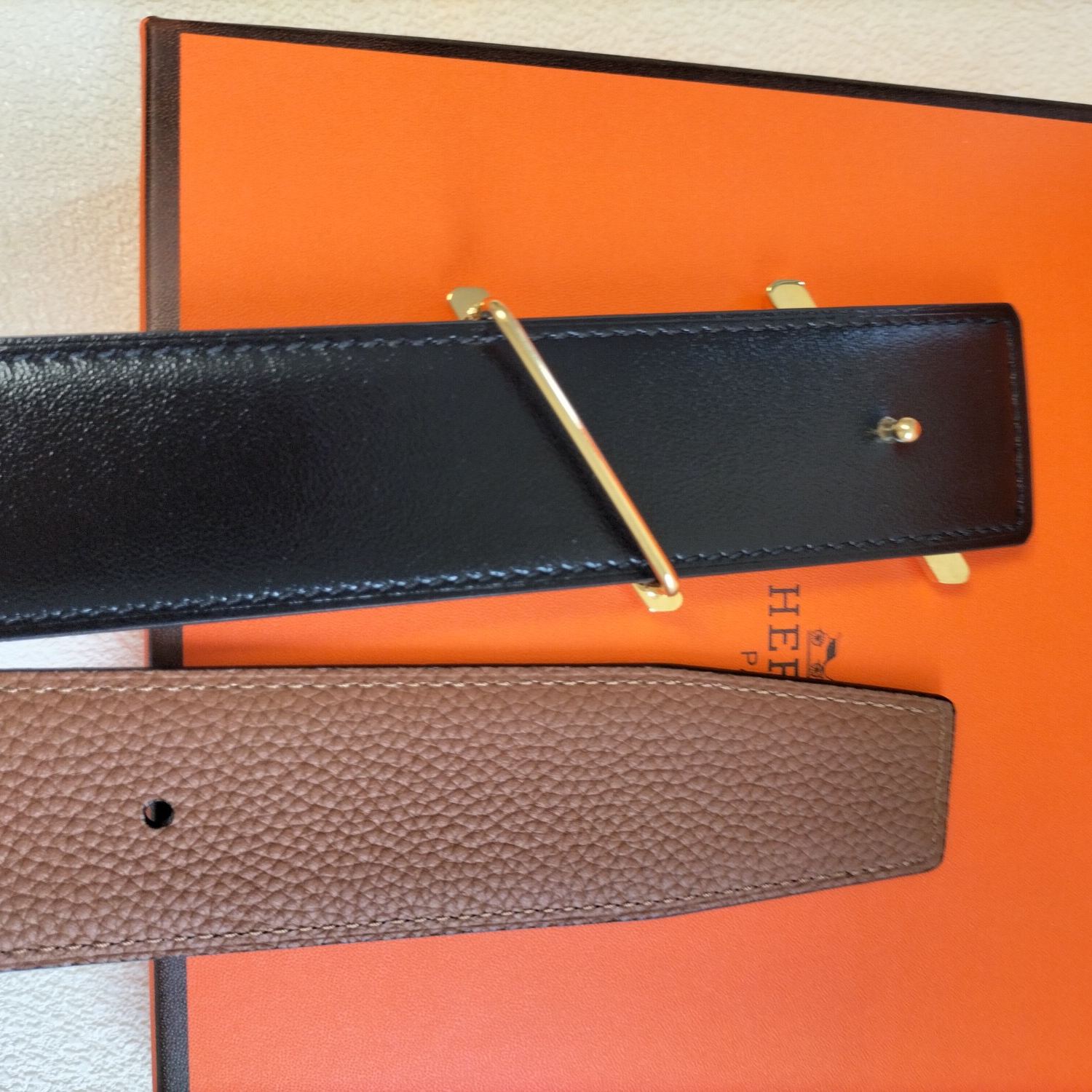 エルメス「Hermès」Jumbo Belt Buckle & ダブルフェイスレザーベルト100cm