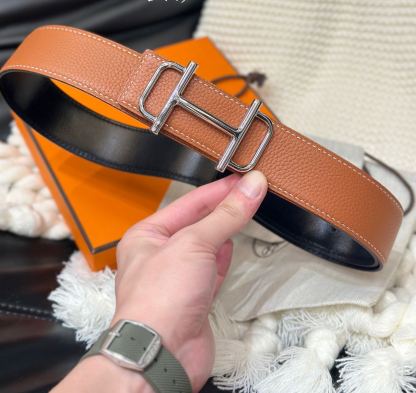 エルメス「Hermès」Jumbo Belt Buckle & ダブルフェイスレザーベルト100cm