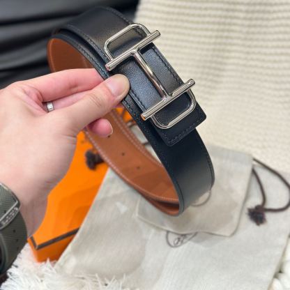 エルメス「Hermès」Jumbo Belt Buckle & ダブルフェイスレザーベルト100cm