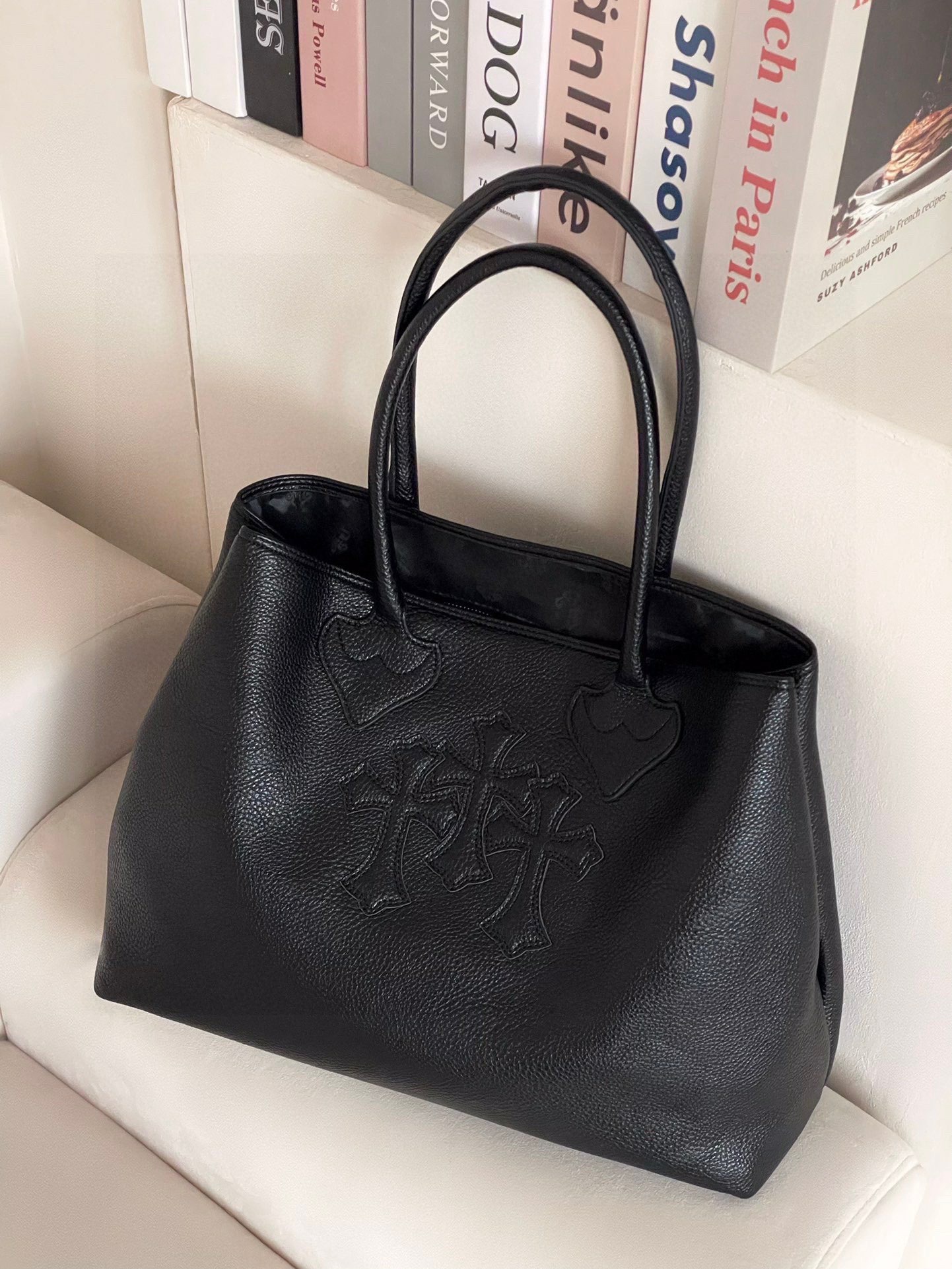 クロムハーツ「Chrome Hearts」クロスロゴ レザートートバッグ 42×32×16cm